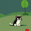 Cute Cat in Green Landscape