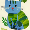Whimsical Blue Cat with Leaves