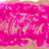 206. Bronze mysterious shapes in magenta abstract forest swimming in the sea. BIG FILE