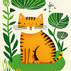 Whimsical Cat in Leafy Surroundings