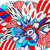 610. Sweet blue and scarlet abstract flower candy, drawing on paper