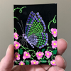 Green and Purple Butterfly Dot Art ACEO