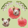 mouse, apple, lily of the valley decals