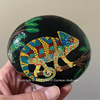 Whimsical Chameleon Dot Art River Stone
