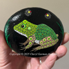Whimsical Bullfrog & Fireflies Dot Art River Stone