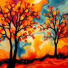 Colorful Autumn Trees in Swirling Style