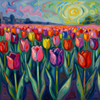 Colorful Tulip Field at Dusk