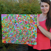 Artist Veera Zukova with her colorful abstract art, acrylic on canvas.