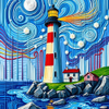 Vibrant Lighthouse Against Starry Sky