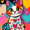 Colorful Cat with Hearts