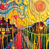 Colorful Village Under Surreal Skies