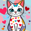 Colorful Cat with Heart Patterns