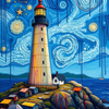 Lighthouse Under Starry Night Sky