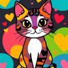 Colorful Cat with Heart Shapes