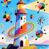 Colorful Lighthouse and Abstract Shapes #1