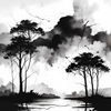 Monochrome Tranquil Landscape Reflection
