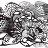 410. Black and white graphic psychedelic subconscious marker doodles on paper abstract composition.