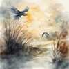 Crows in a Misty Landscape
